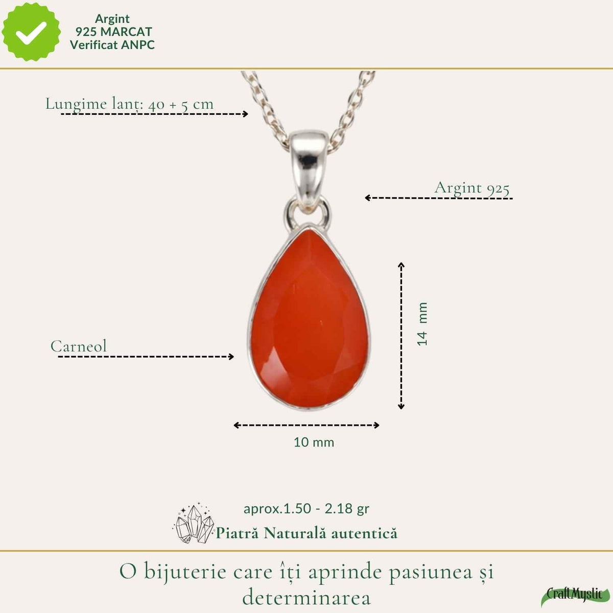 Colier cu Carneol, Argint 925 – CraftMystic
