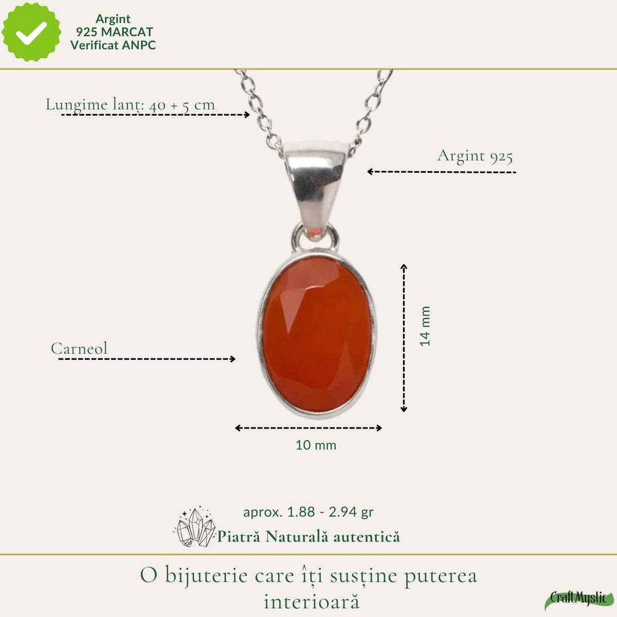 Colier cu Carneol, Argint 925 – CraftMystic