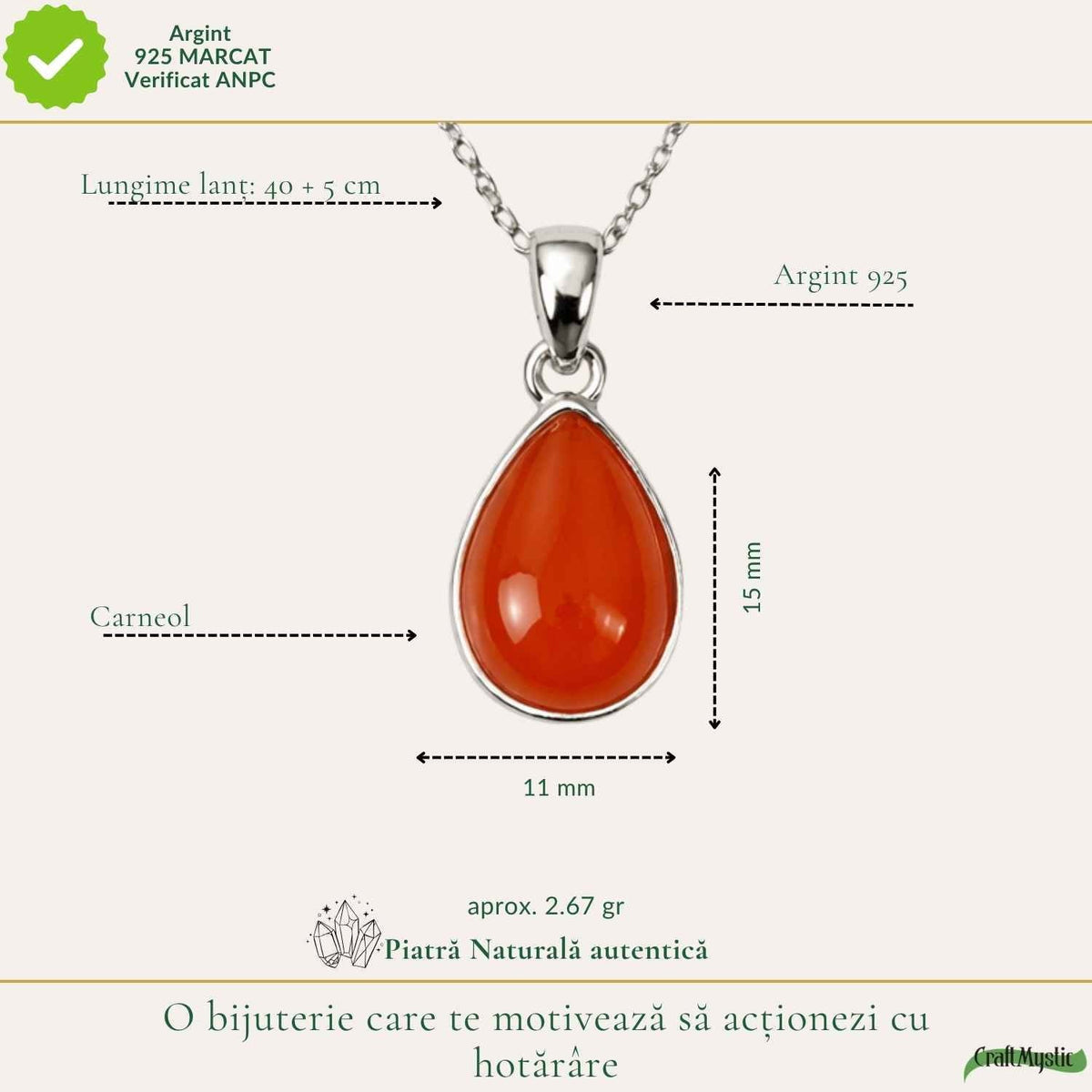 Colier cu Carneol, Argint 925 – CraftMystic