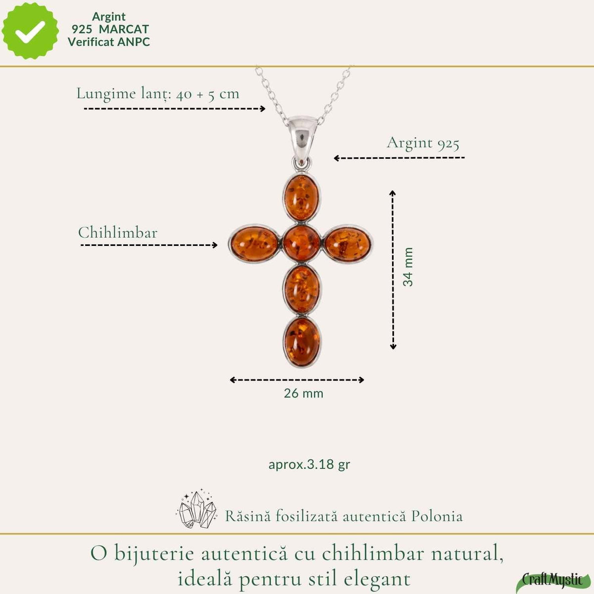 Colier cu Chihlimbar, Argint 925 – CraftMystic