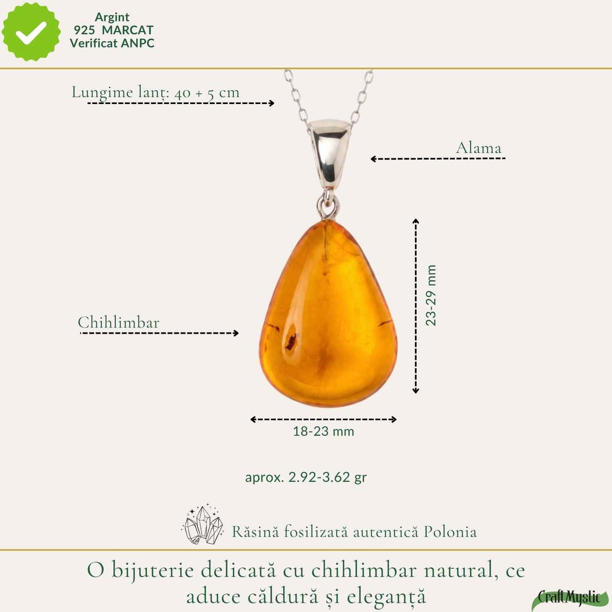 Colier cu Chihlimbar, Argint 925 – CraftMystic