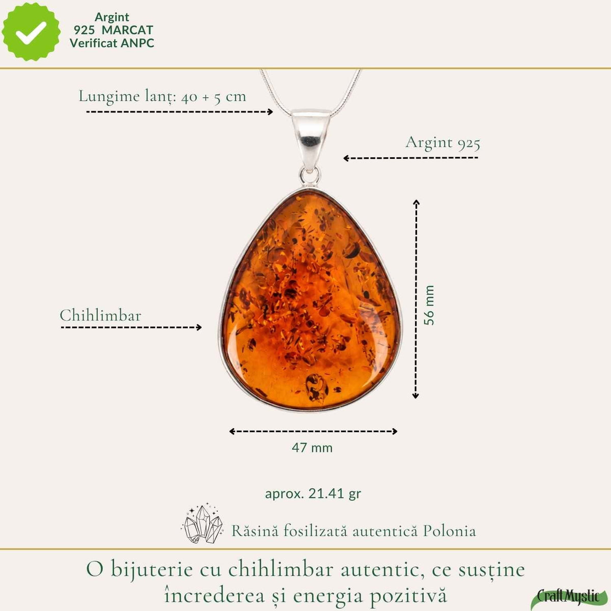 Colier cu Chihlimbar, Argint 925 – CraftMystic