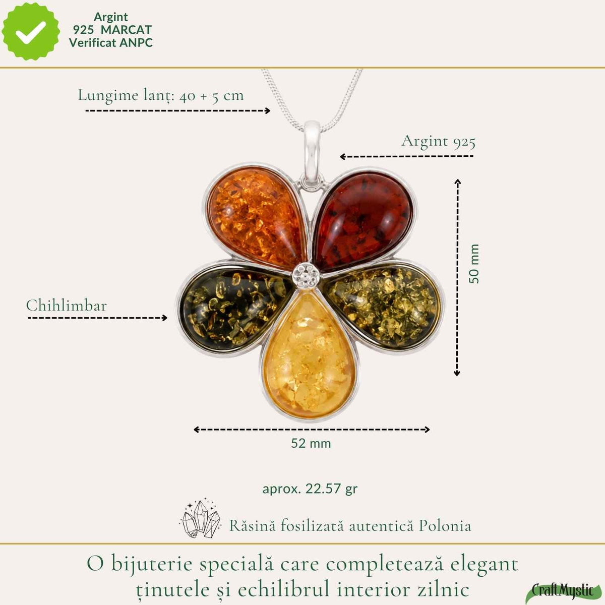 Colier cu Chihlimbar, Argint 925 – CraftMystic