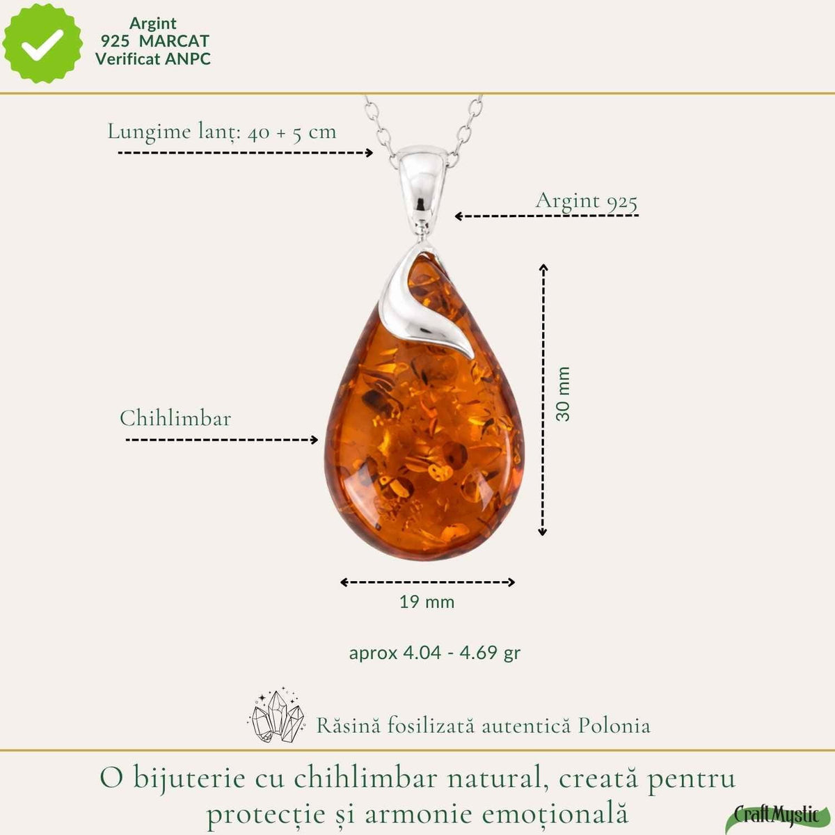 Colier cu Chihlimbar, Argint 925 – CraftMystic