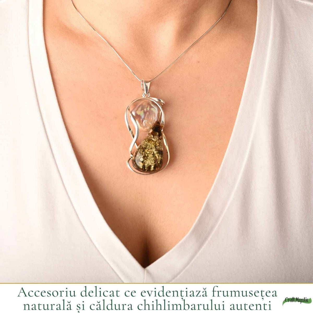 Colier cu Chihlimbar și Perlă, Argint 925 – CraftMystic