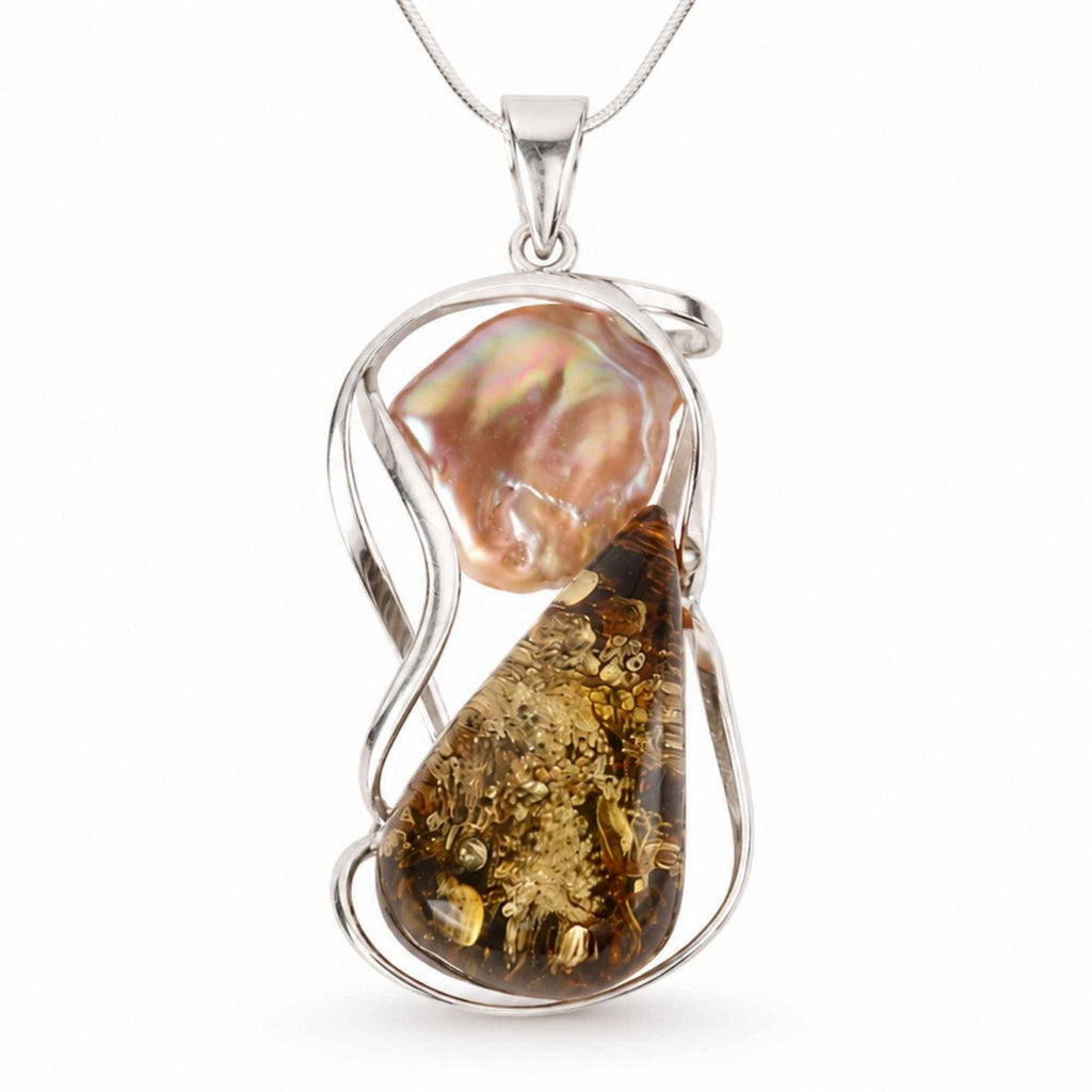 Colier cu Chihlimbar și Perlă, Argint 925 – CraftMystic