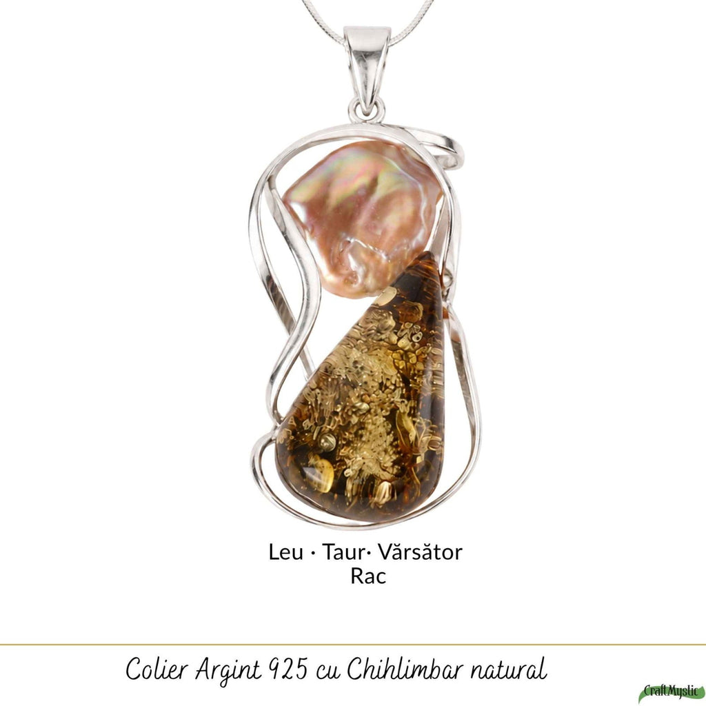 Colier cu Chihlimbar și Perlă, Argint 925 – CraftMystic
