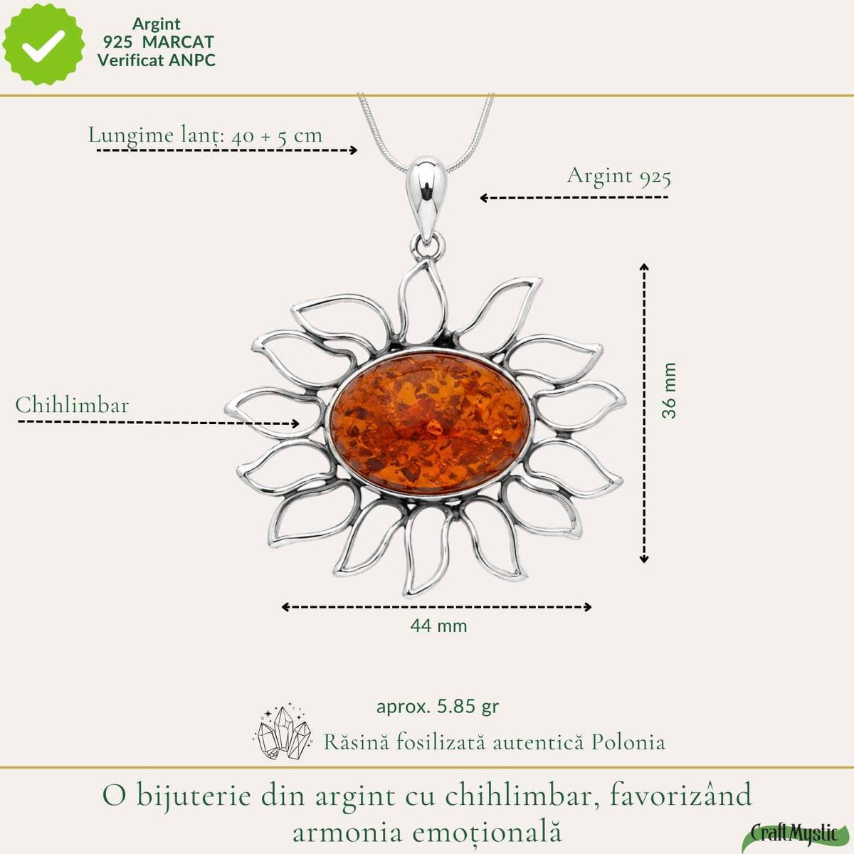 Colier cu Chihlimbar, Argint 925 – CraftMystic