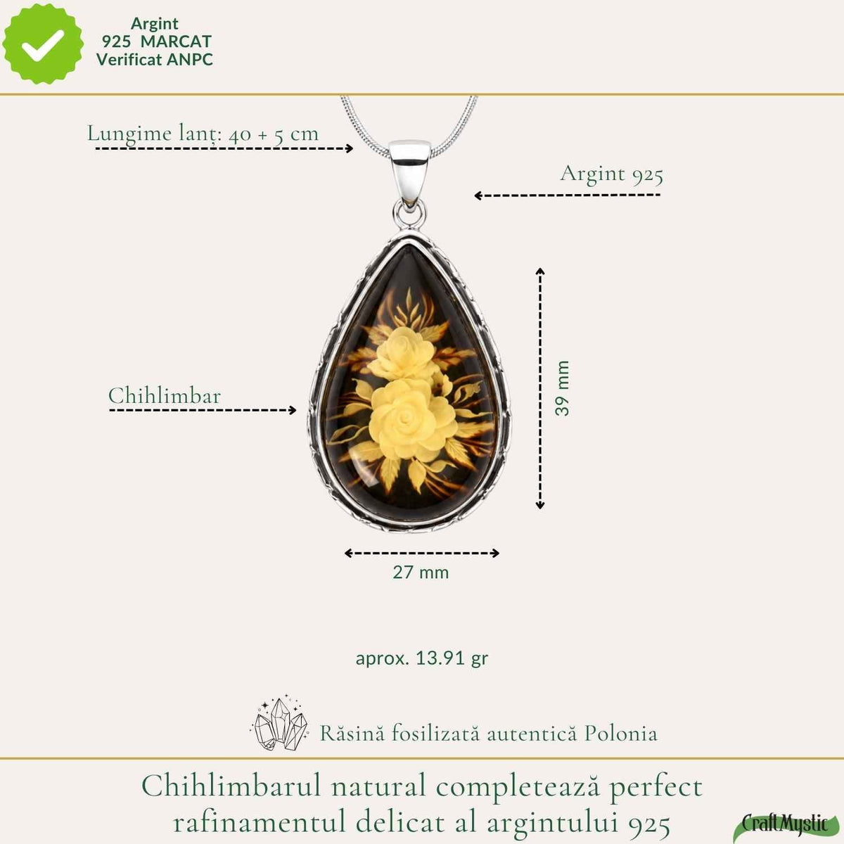 Colier cu Chihlimbar, Argint 925 – CraftMystic