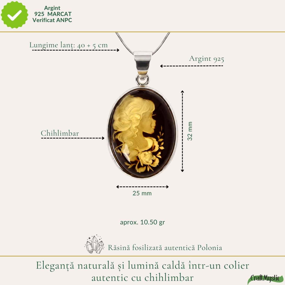 Colier cu Chihlimbar, Argint 925 – CraftMystic