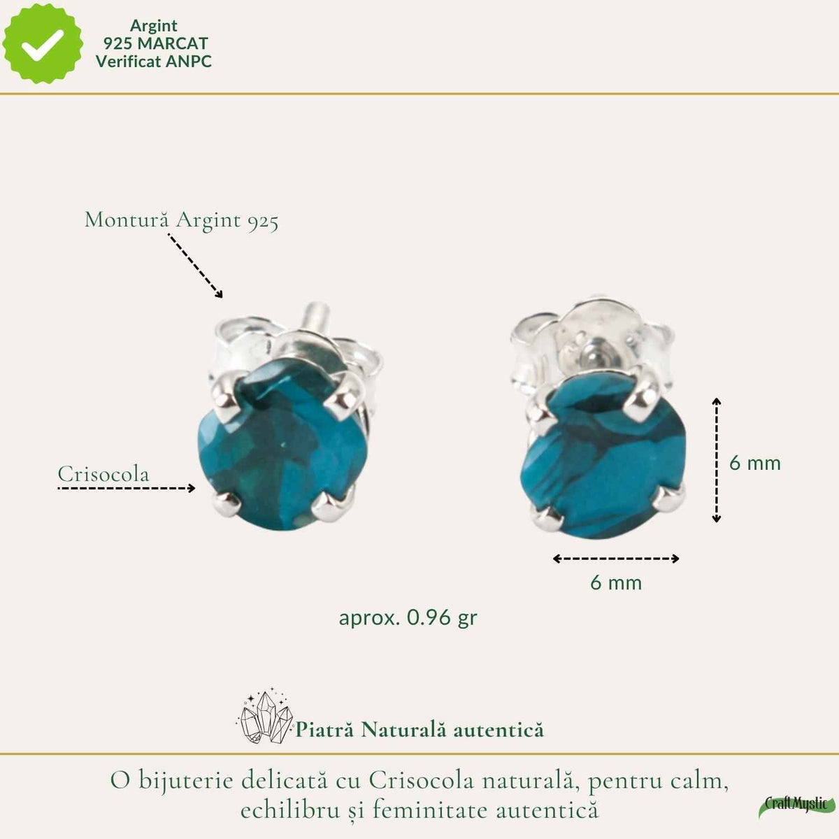 Cercei cu Crisocol, Argint 925 – CraftMystic