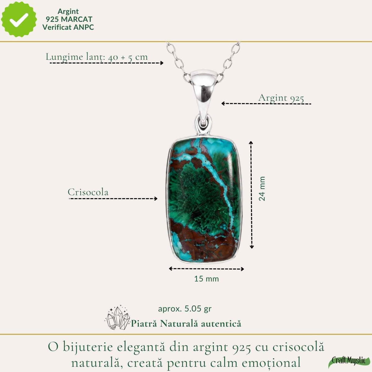 Colier cu Crisocol, Argint 925 – CraftMystic