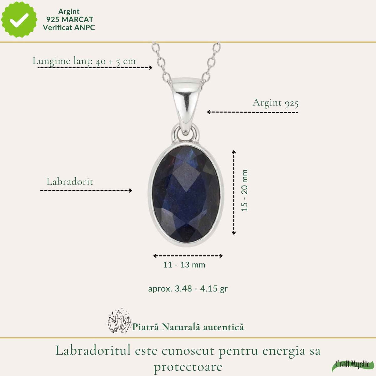 Colier cu Labradorit, Argint 925 – CraftMystic