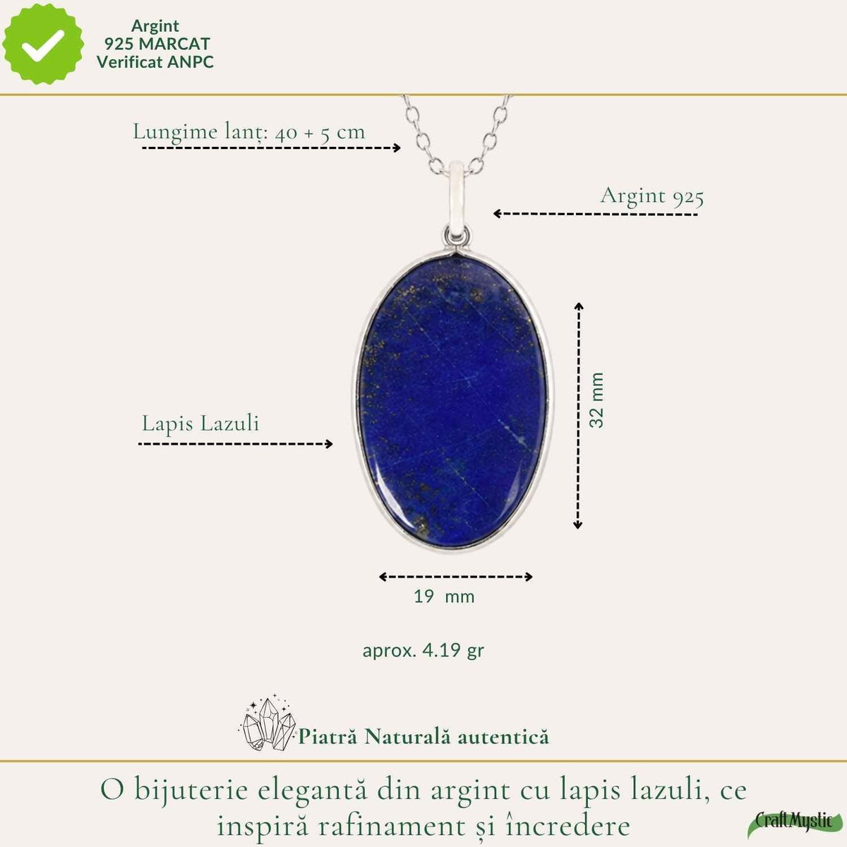 Colier cu Lapis Lazuli, Argint 925 – CraftMystic