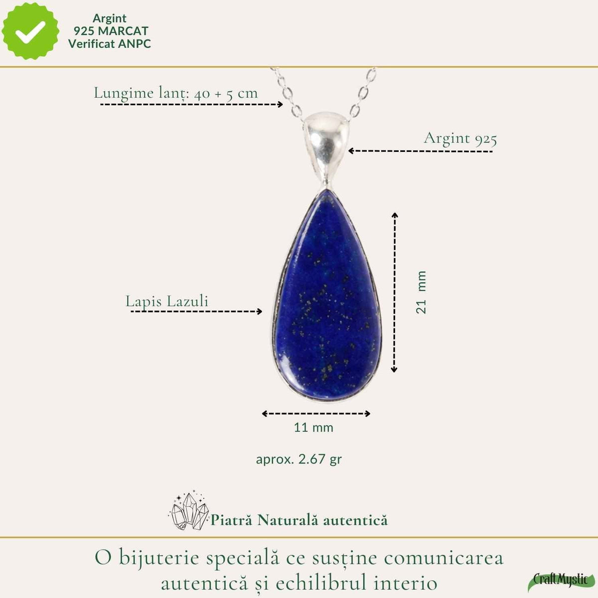 Colier cu Lapis Lazuli, Argint 925 – CraftMystic