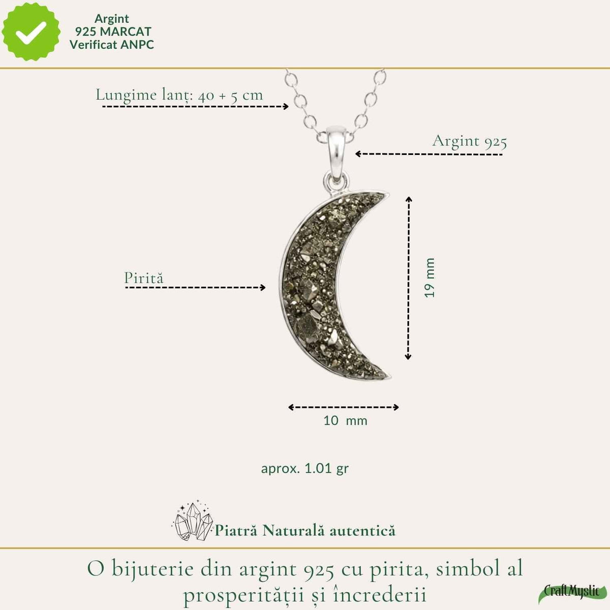 Colier cu Pirită, Argint 925 – CraftMystic