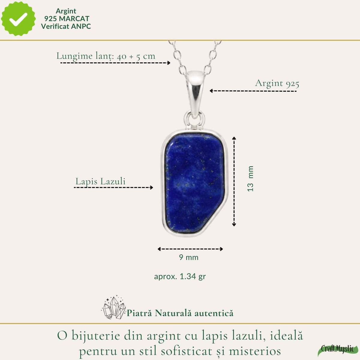Colier cu Lapis Lazuli, Argint 925 – CraftMystic
