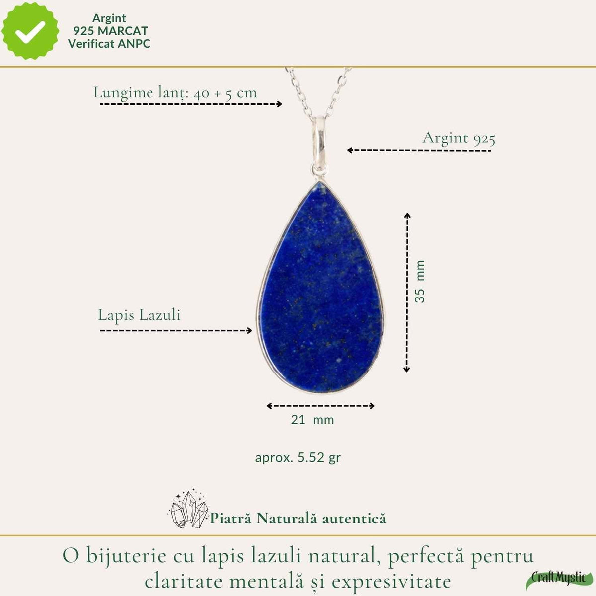 Colier cu Lapis Lazuli, Argint 925 – CraftMystic