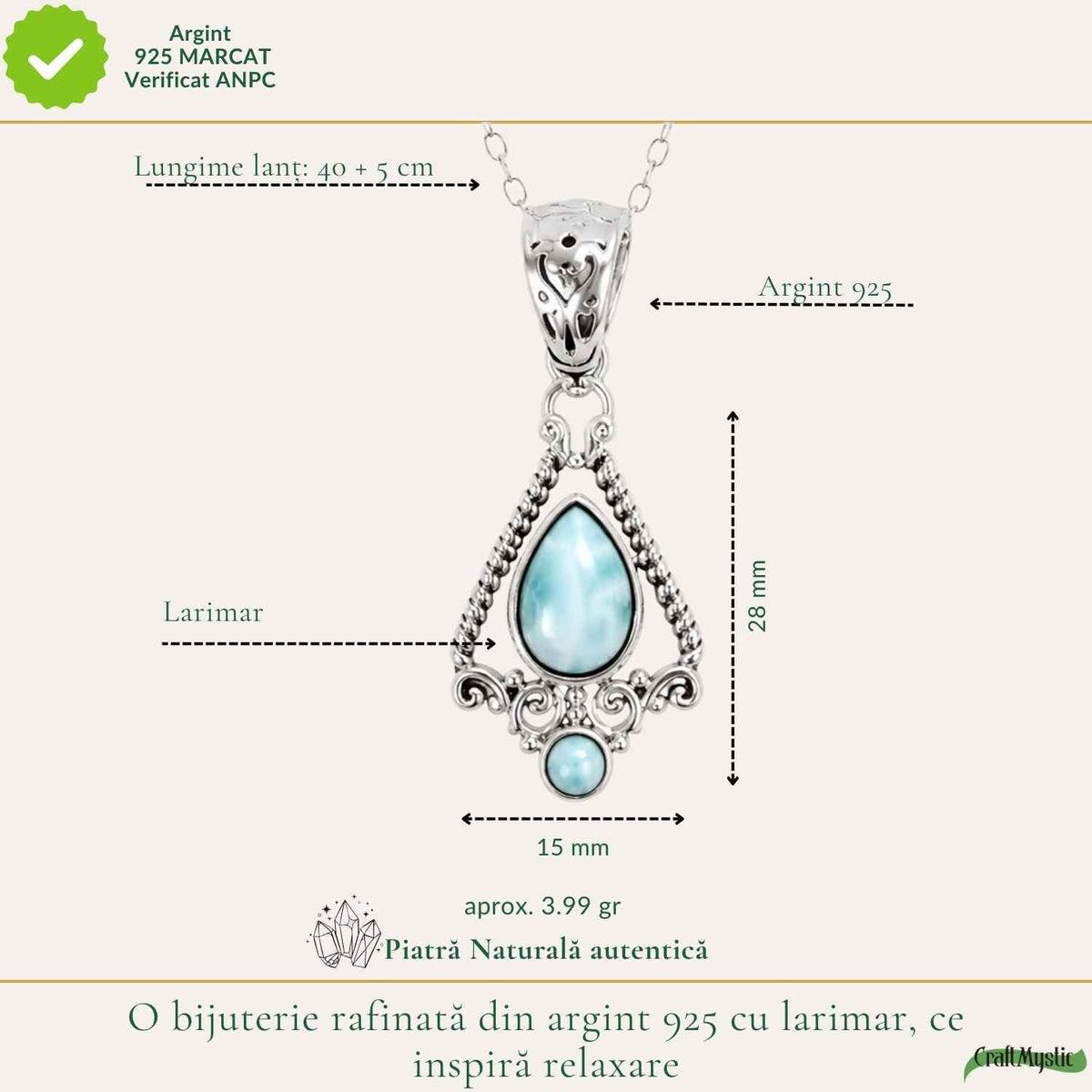 Colier cu Larimar, Argint 925 – CraftMystic