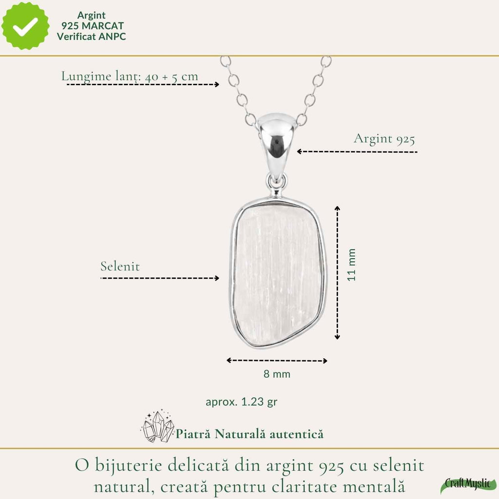 Colier Argint 925 cu Selenit – Claritate si Echilibru Spiritual