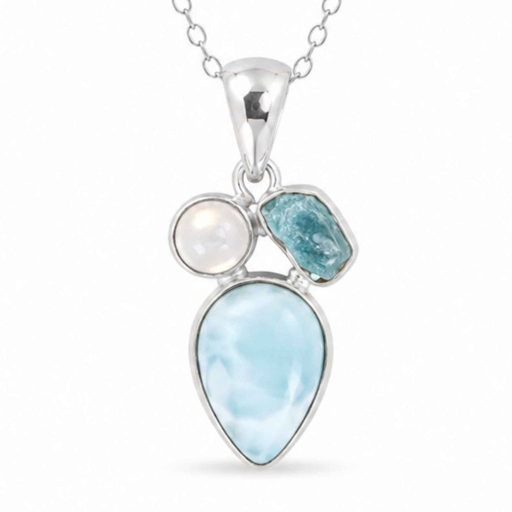 Colier cu Larimar, Apatit și alte cristale, Argint 925 – CraftMystic