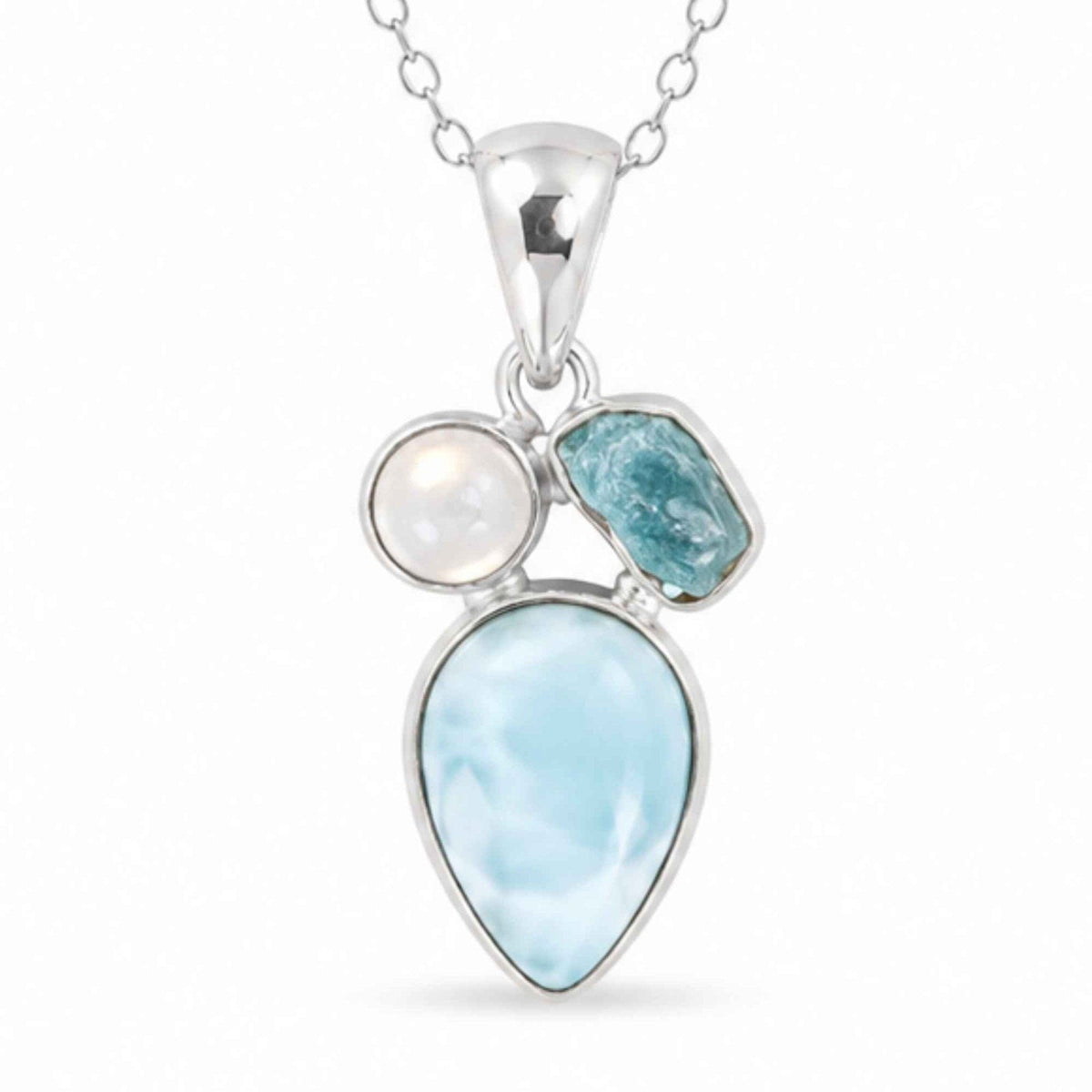 Colier cu Larimar, Apatit și alte cristale, Argint 925 – CraftMystic