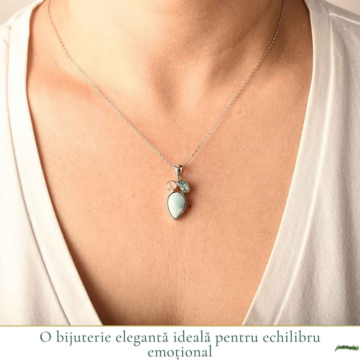 Colier cu Larimar, Apatit și alte cristale, Argint 925 – CraftMystic