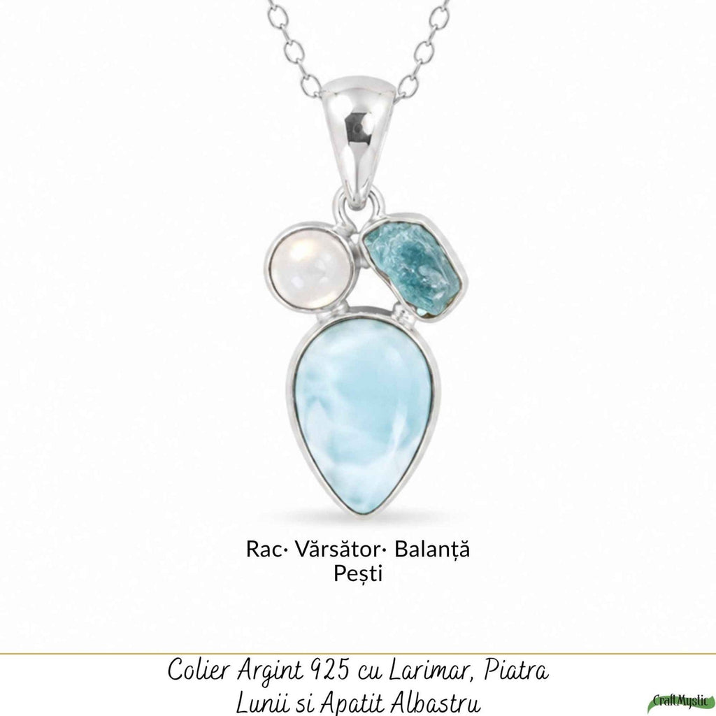 Colier cu Larimar, Apatit și alte cristale, Argint 925 – CraftMystic