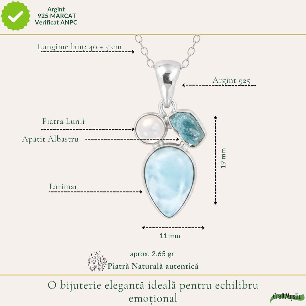 Colier cu Larimar, Apatit și alte cristale, Argint 925 – CraftMystic