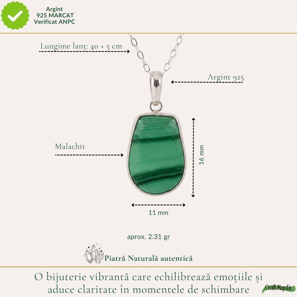 Colier cu Malachit, Argint 925 – CraftMystic