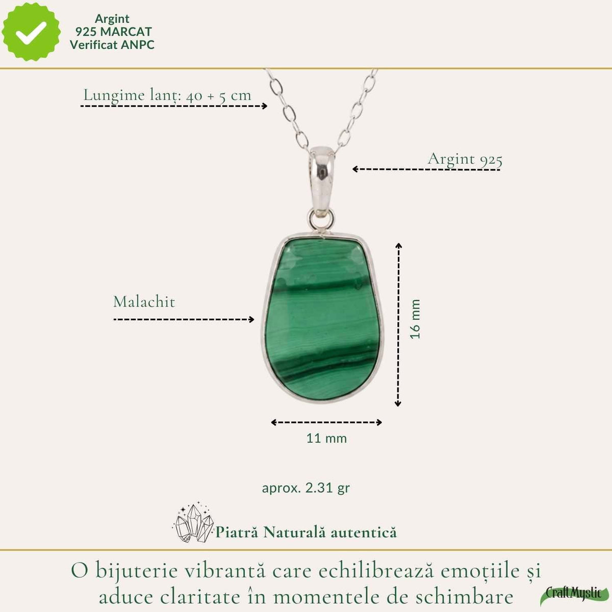Colier cu Malachit, Argint 925 – CraftMystic