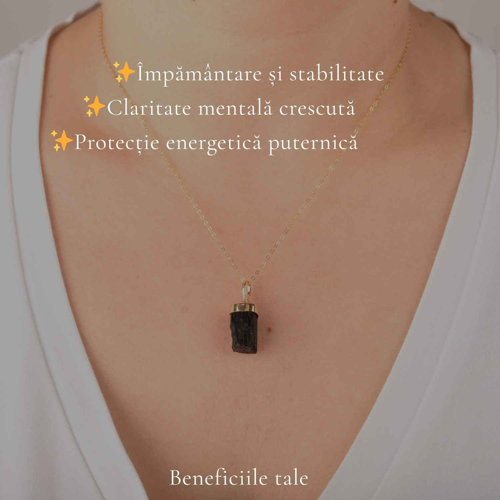 Colier cu Turmalină Neagră, Argint 925 placat aur 18k – CraftMystic