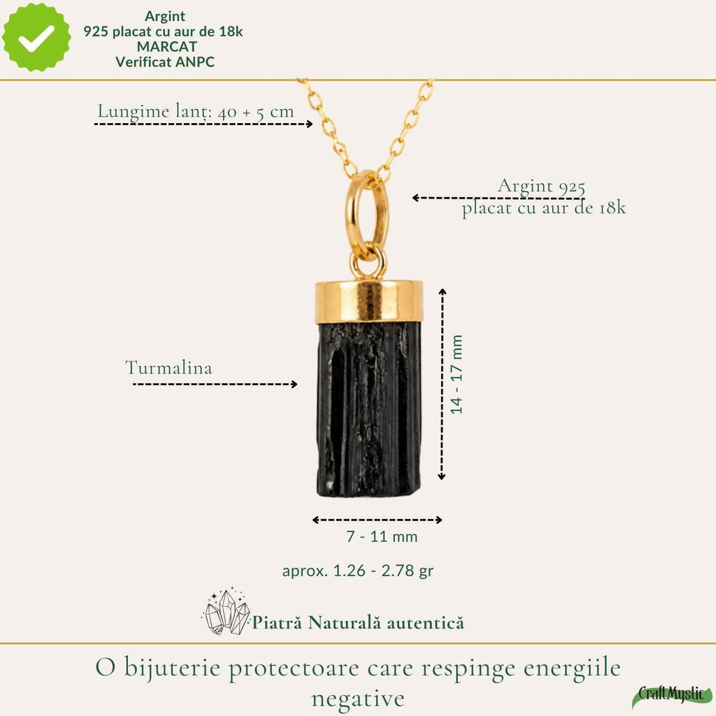 Colier cu Turmalină Neagră, Argint 925 placat aur 18k – CraftMystic