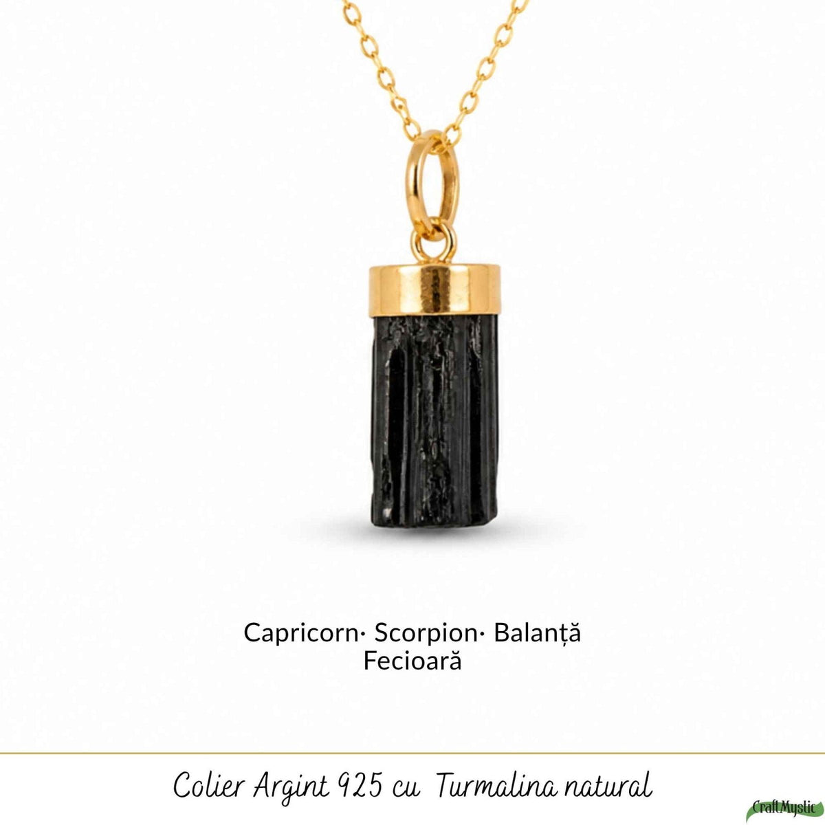 Colier cu Turmalină Neagră, Argint 925 placat aur 18k – CraftMystic