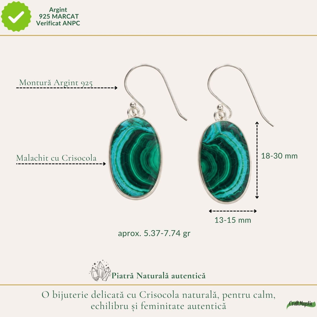 Cercei cu Malachit și Crisocol, Argint 925 – CraftMystic