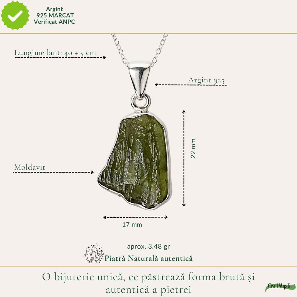Colier cu Moldavit, Argint 925 – CraftMystic