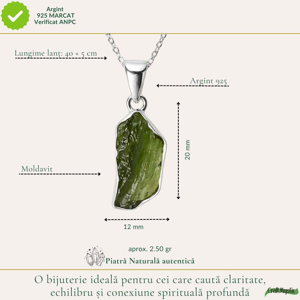 Colier cu Moldavit, Argint 925 – CraftMystic