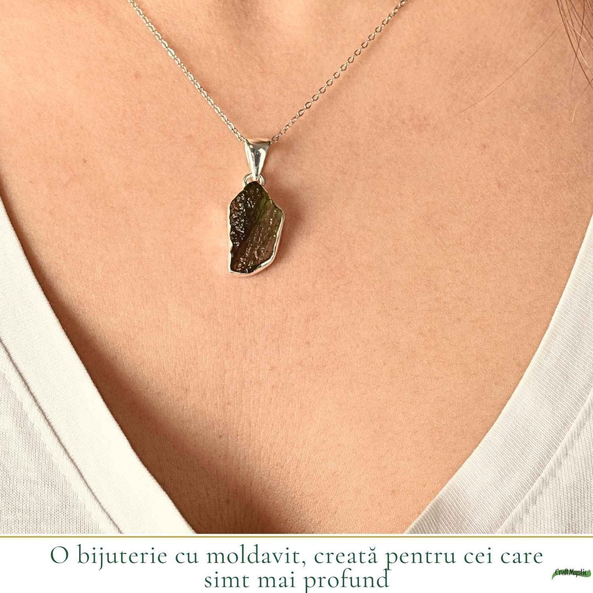 Colier cu Moldavit, Argint 925 – CraftMystic