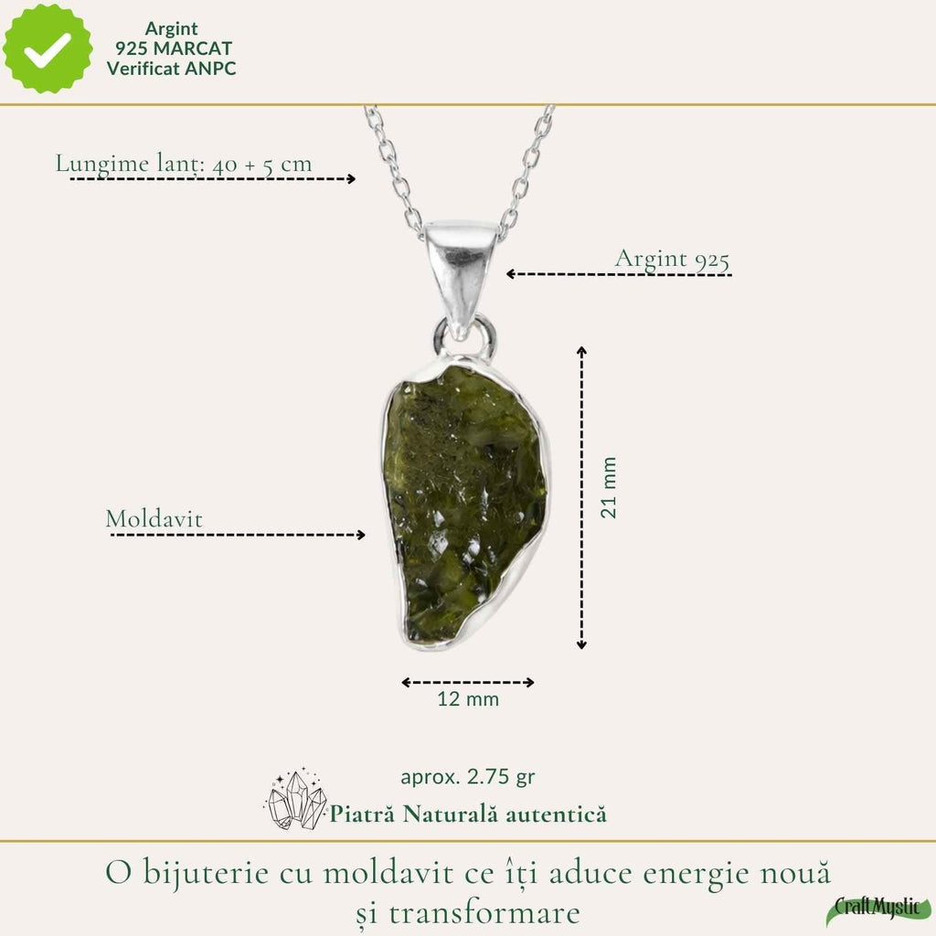 Colier cu Moldavit, Argint 925 – CraftMystic