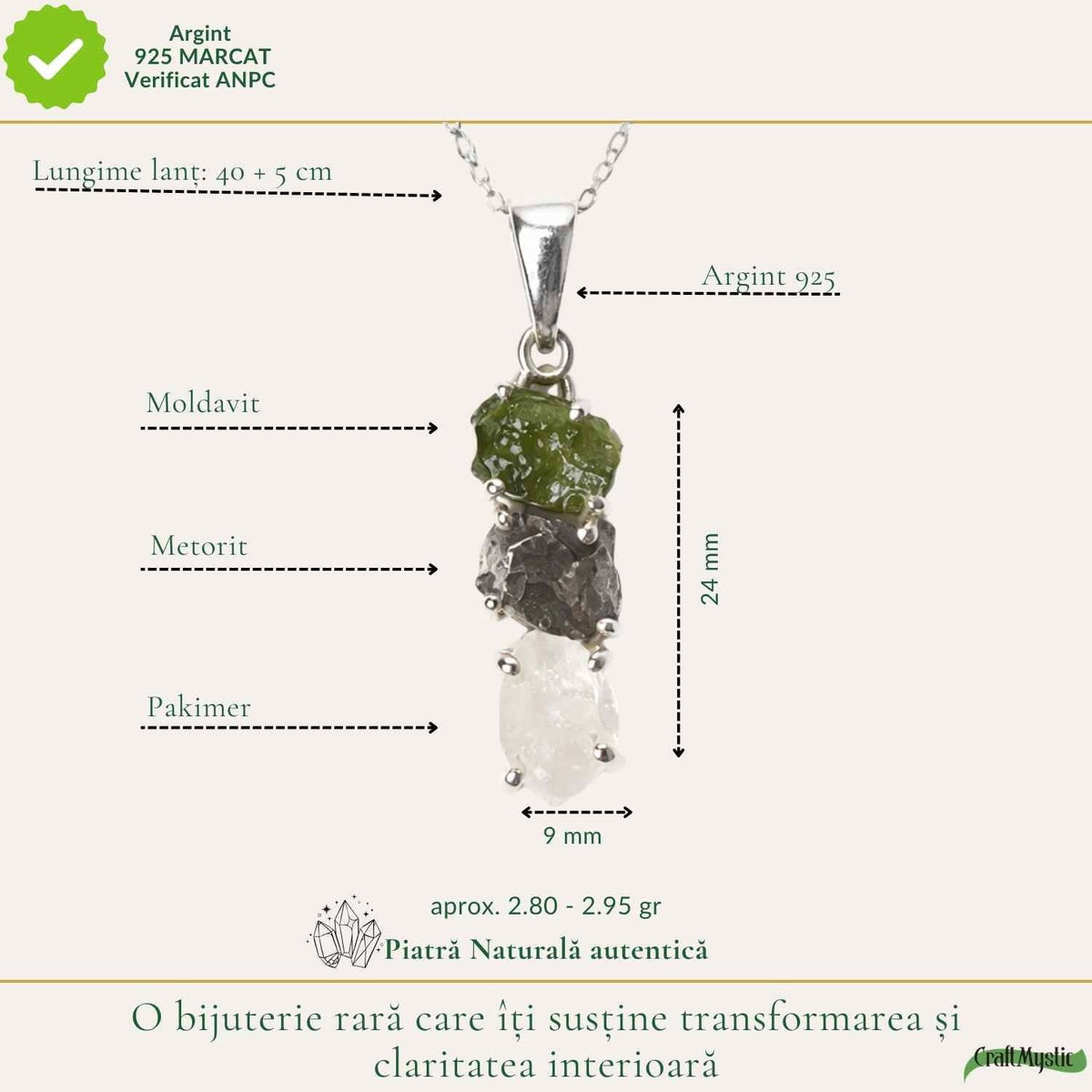 Colier cu Moldavit, Argint 925 – CraftMystic