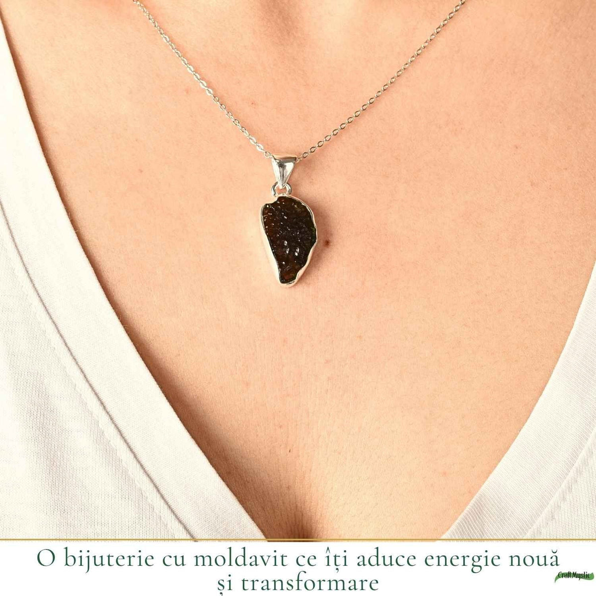 Colier cu Moldavit, Argint 925 – CraftMystic