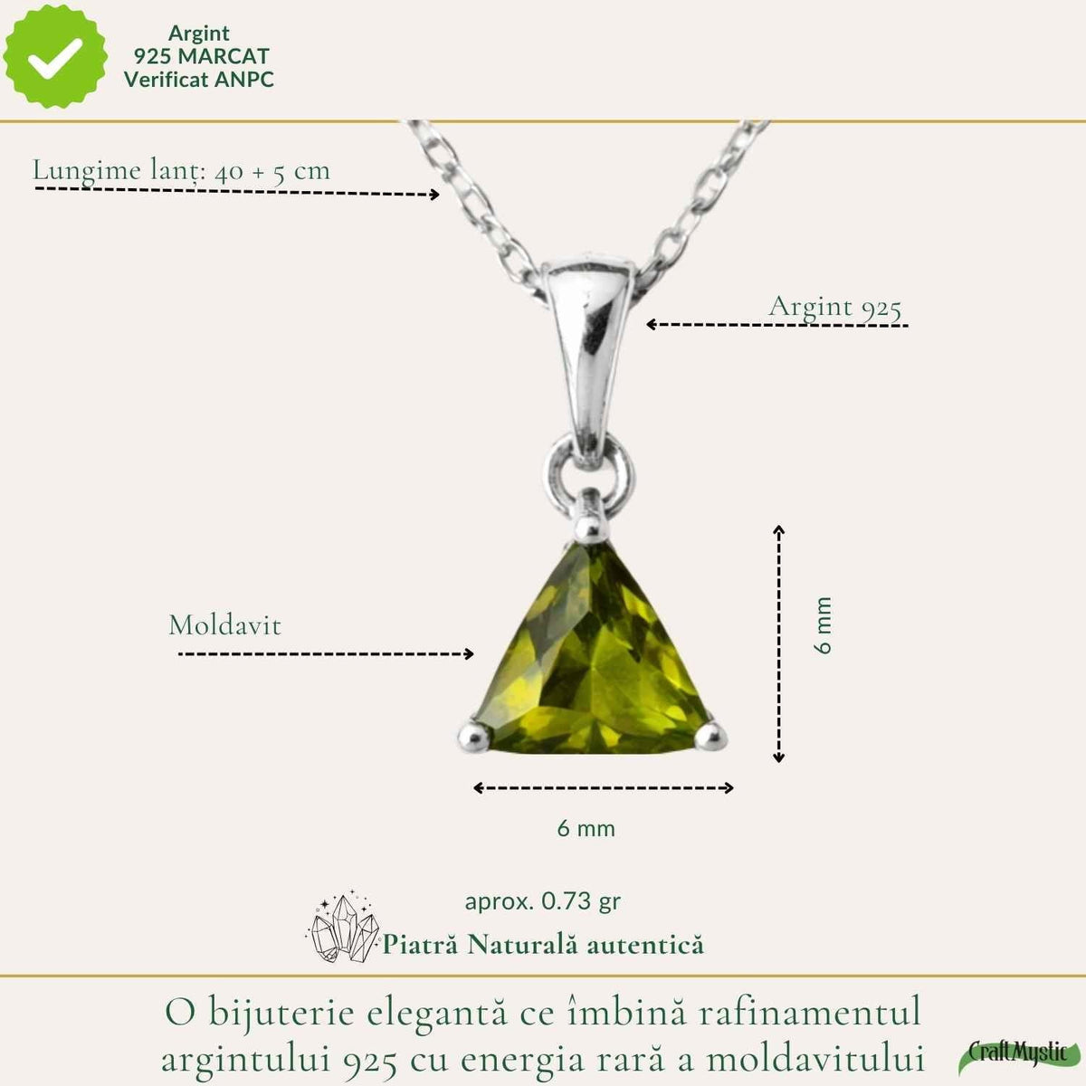Colier cu Moldavit, Argint 925 – CraftMystic