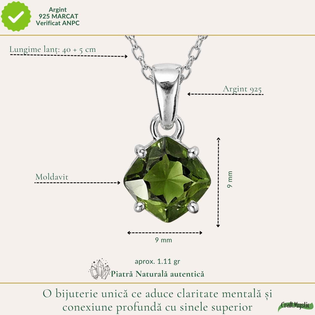 Colier cu Moldavit, Argint 925 – CraftMystic