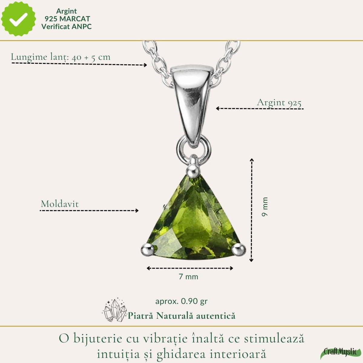 Colier cu Moldavit, Argint 925 – CraftMystic