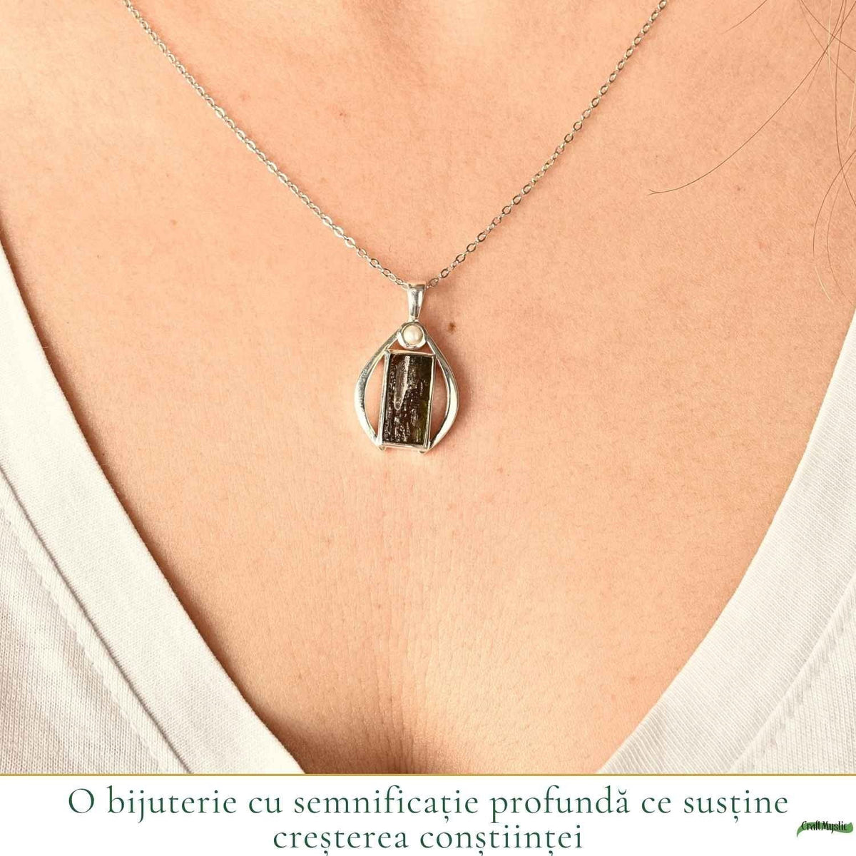 Colier cu Moldavit, Argint 925 – CraftMystic