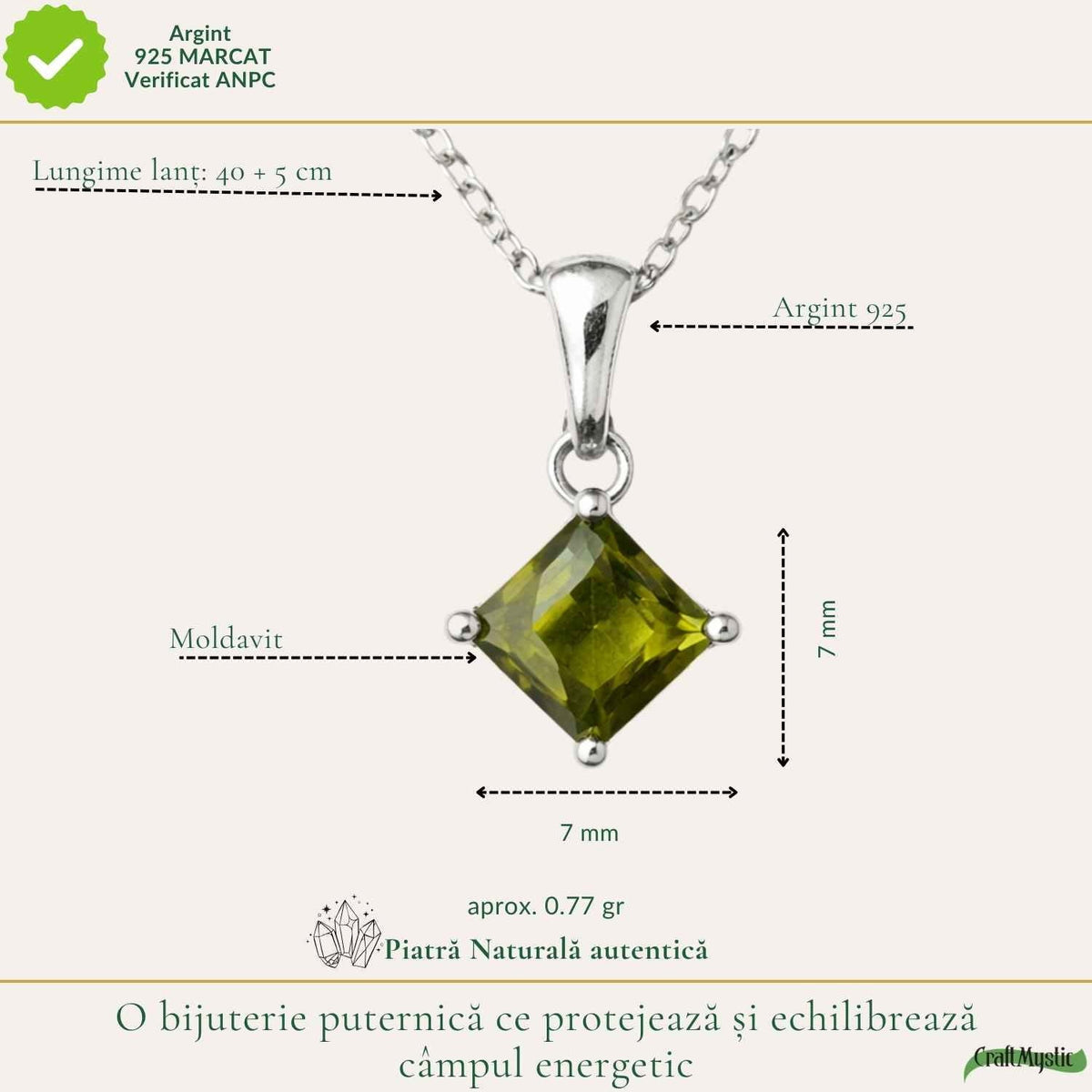Colier cu Moldavit, Argint 925 – CraftMystic