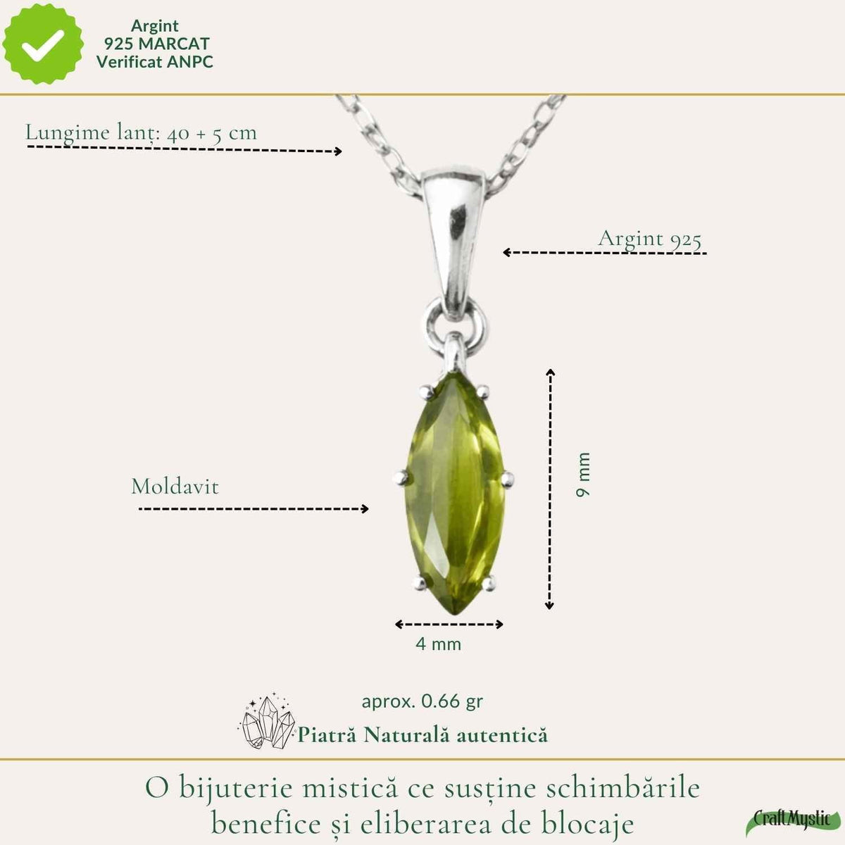 Colier cu Moldavit, Argint 925 – CraftMystic