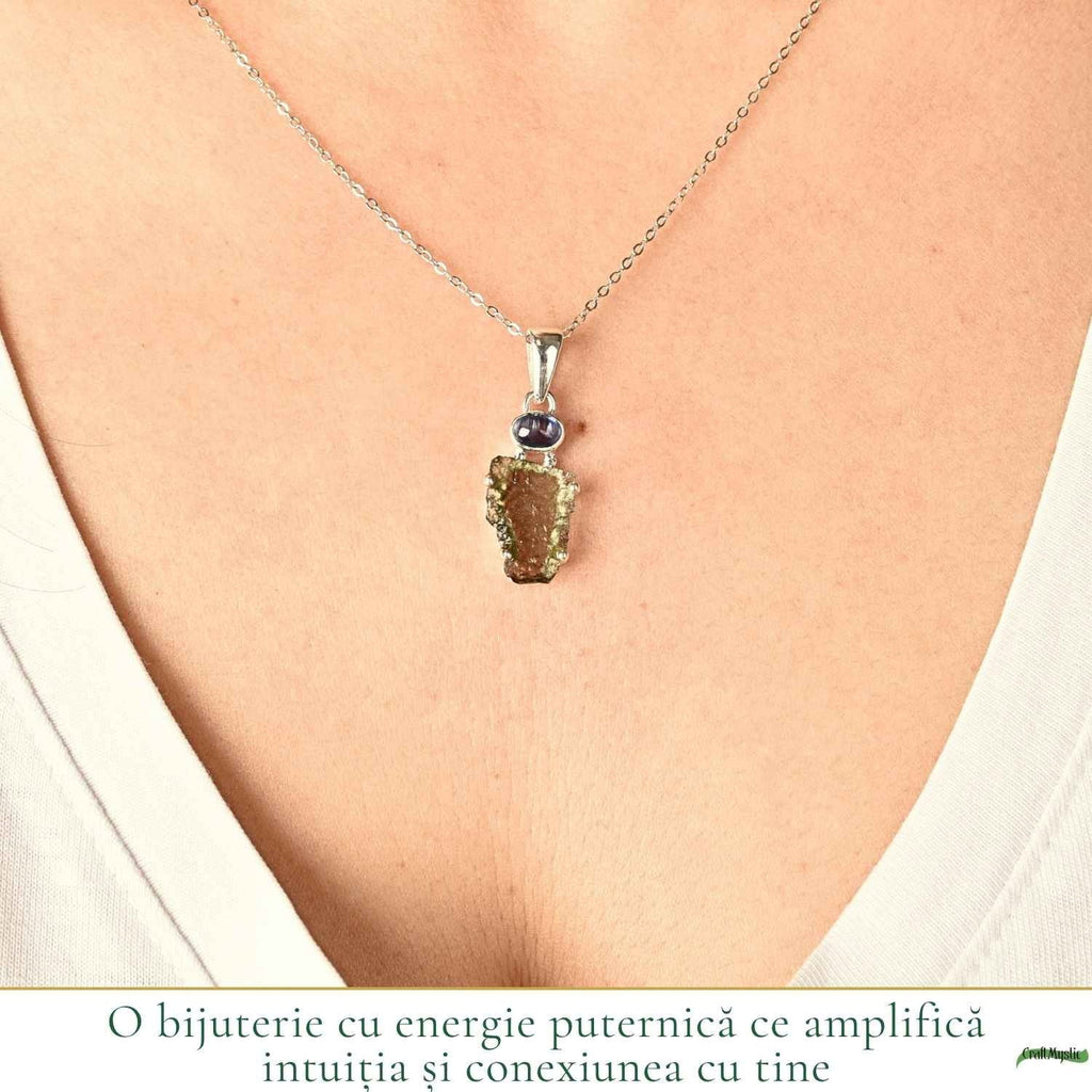 Colier cu Moldavit și Kyanit, Argint 925 – CraftMystic