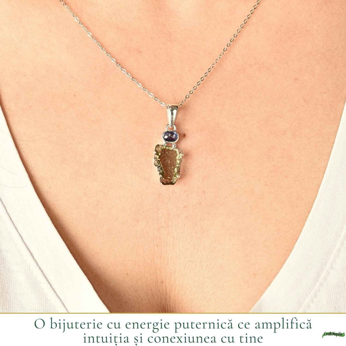 Colier cu Moldavit și Kyanit, Argint 925 – CraftMystic