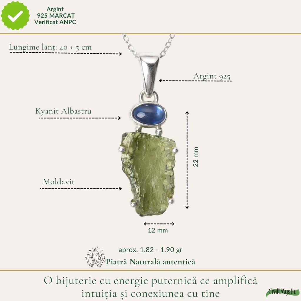 Colier cu Moldavit și Kyanit, Argint 925 – CraftMystic